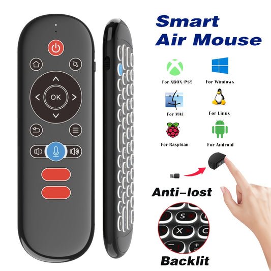 Wireless Air Mouse Remote Control with Mini Keyboard, 6-Axis Gyroscope, Voice Search, IR Learning, Anti-lost Remote- Perfect for Android TV Box, Projector, PS3, etc.!