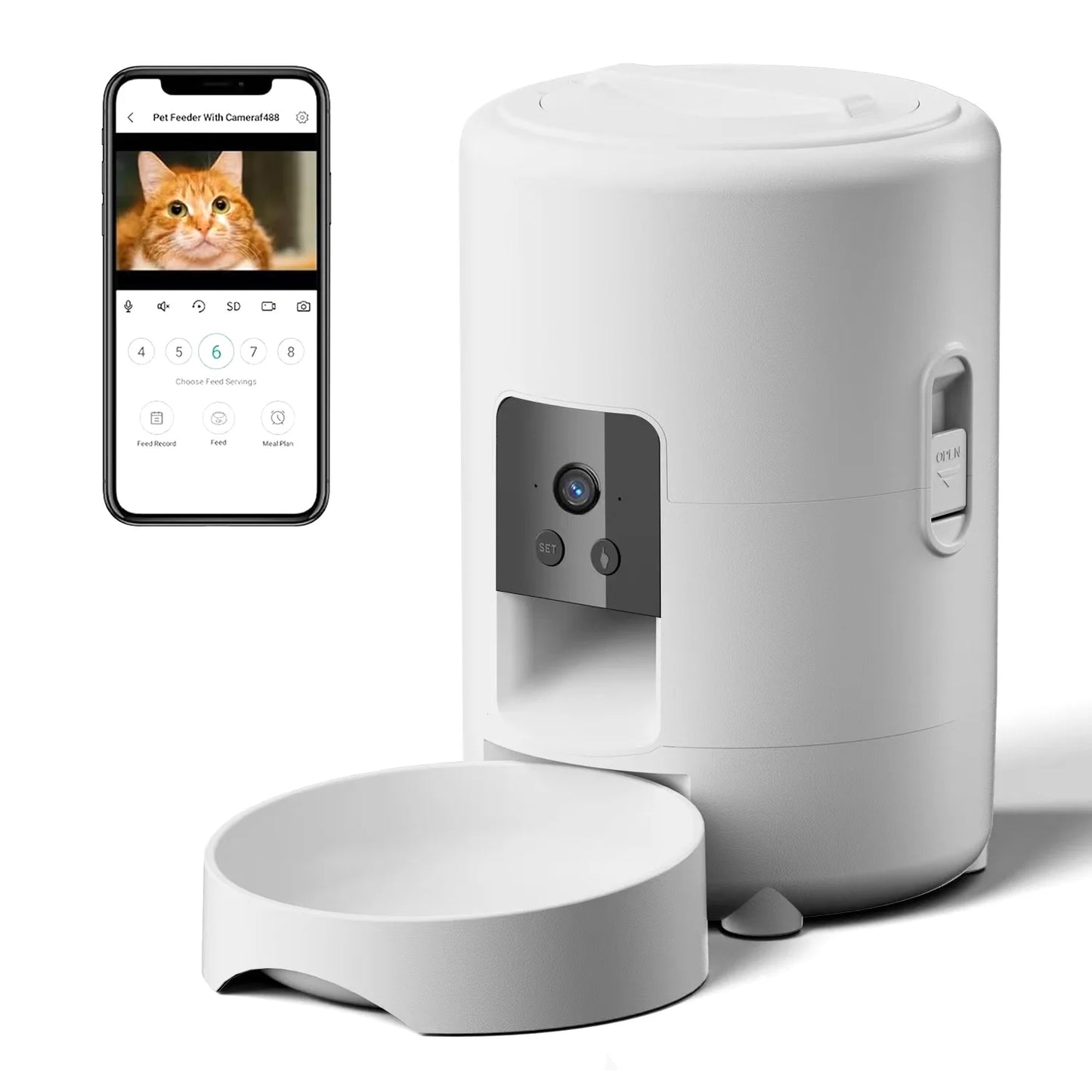 Automatic Pet Feeder, Smart Cat Food Distributor, Three Models: Button Model, WIFI Model, Video Model Can Be Selected