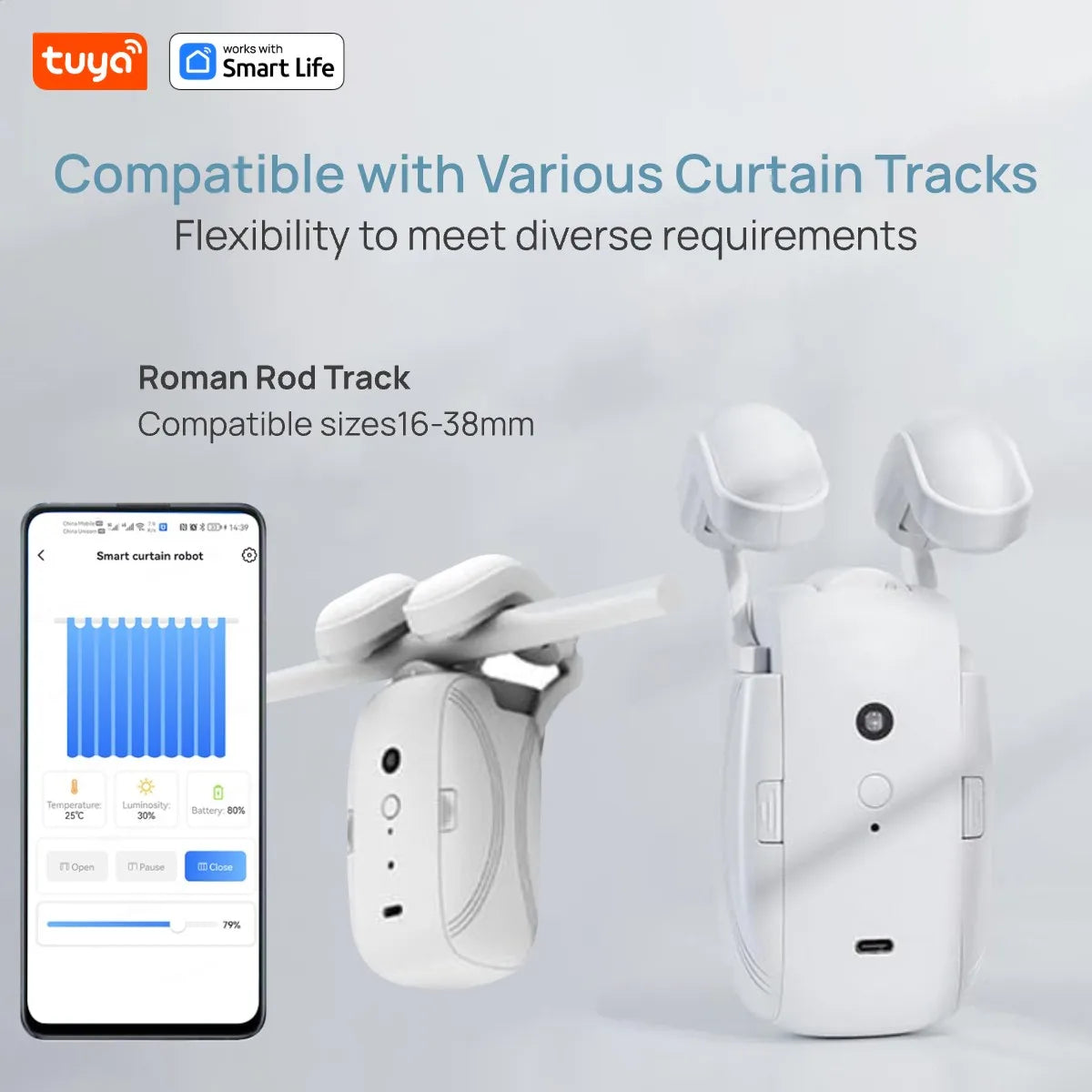 Tuya Smart Curtain Robot, Intelligent 3-in-1 Control Tuya App/Remote/voice control(Alexa Google Siri)