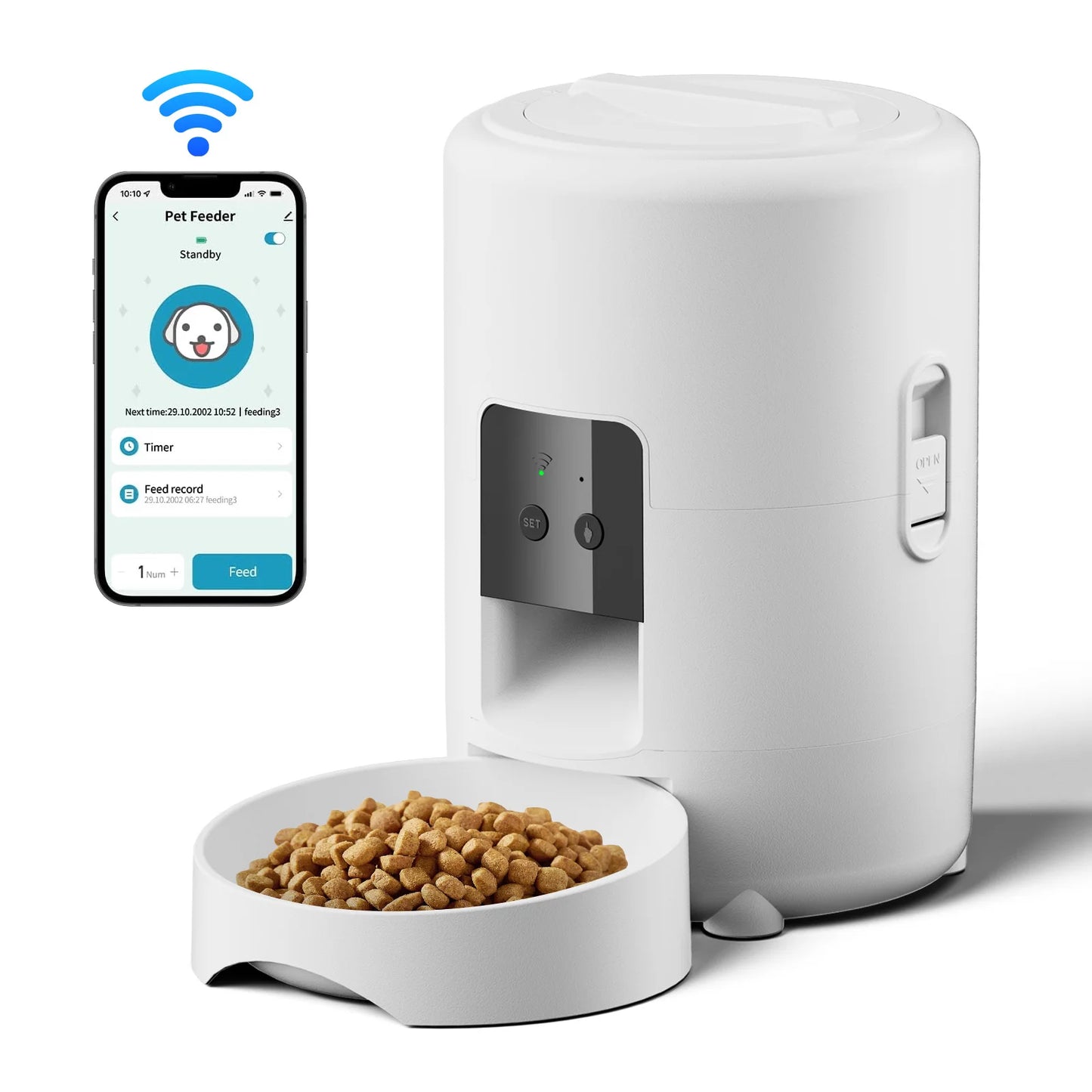 Automatic Pet Feeder, Smart Cat Food Distributor, Three Models: Button Model, WIFI Model, Video Model Can Be Selected