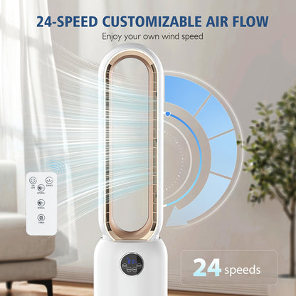 36" Bladeless Tower Fan with Remote, 90° Oscillating Bladeless Fans, 24 Speeds, 12H Timer, Max 26ft/ S, Portable Standing Fan with Touch LED Display, Quiet Cooling Floor Fan Or Bedroom Living Room Office