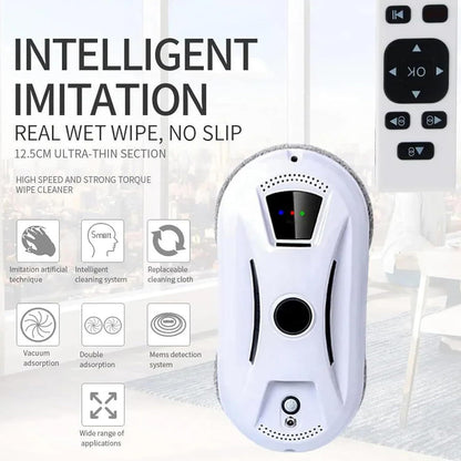 Electric Window Cleaning Robot with Remote Control, Safety Cord And 60 Ml Tank, 3000 Pa, Powerful Automatic Suction, Window Cleaning Robot for Indoor And Outdoor Use