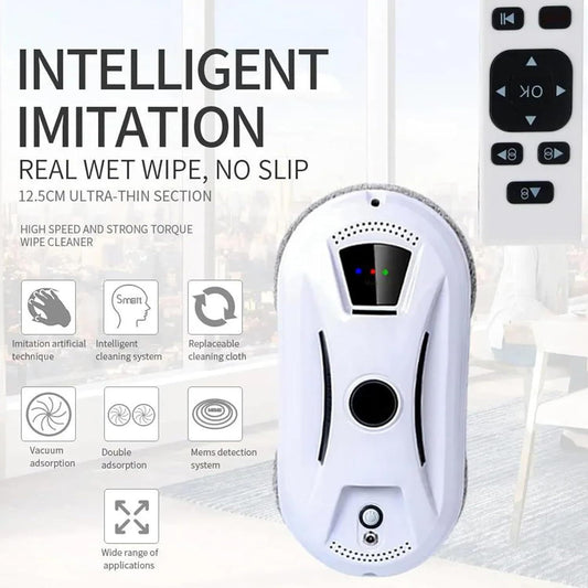 Electric Window Cleaning Robot with Remote Control, Safety Cord And 60 Ml Tank, 3000 Pa, Powerful Automatic Suction, Window Cleaning Robot for Indoor And Outdoor Use