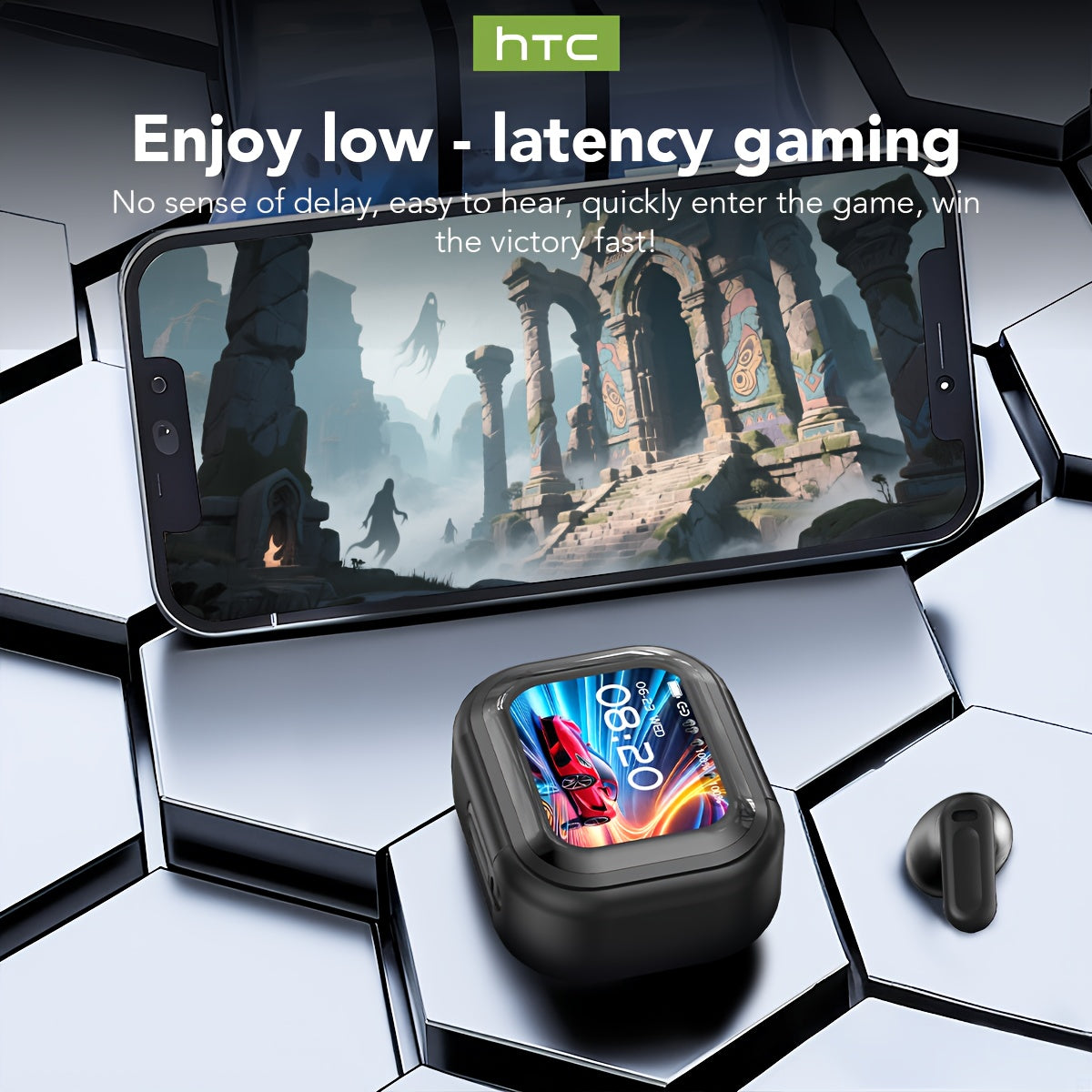 1pc HTC NE20 TWS Wireless Headphones Feature 131 Language Translation, High-definition Touch screenb Display