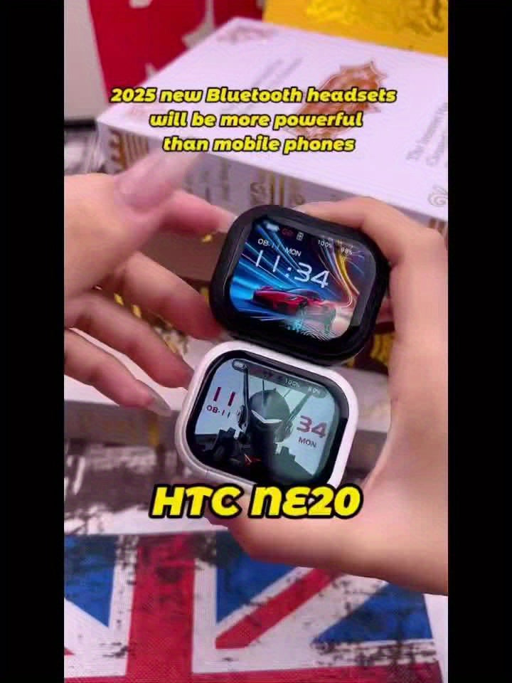 1pc HTC NE20 TWS Wireless Headphones Feature 131 Language Translation, High-definition Touch screenb Display