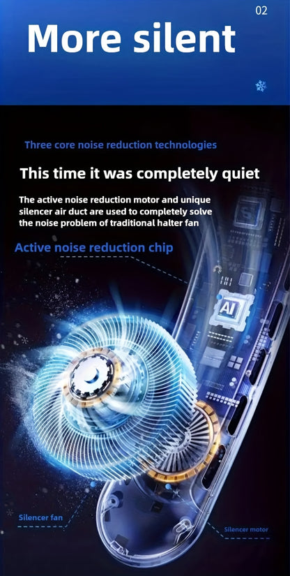 Neck-Mounted Fan with Ice Sensing Technology, Providing 360-Degree Cooling Air, Adjustable in Three Speeds, Featuring an Intelligent Display, Designed to Prevent Hair Tangling.