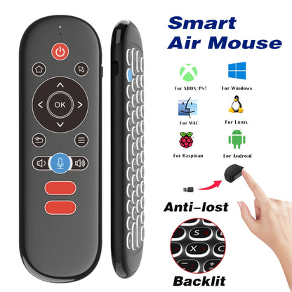 Wireless Air Mouse Remote Control with Mini Keyboard, 6-Axis Gyroscope, Voice Search, IR Learning, Anti-lost Remote- Perfect for Android TV Box, Projector, PS3, etc.!