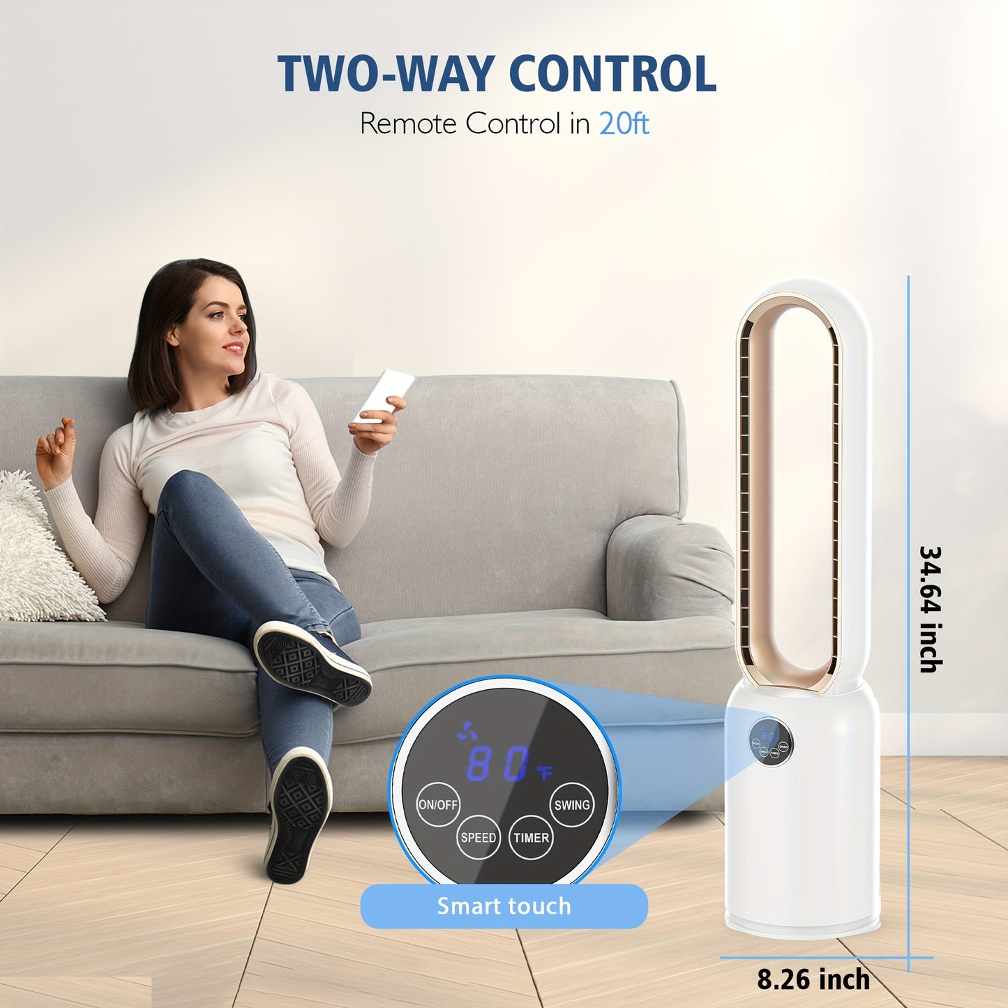 36" Bladeless Tower Fan with Remote, 90° Oscillating Bladeless Fans, 24 Speeds, 12H Timer, Max 26ft/ S, Portable Standing Fan with Touch LED Display, Quiet Cooling Floor Fan Or Bedroom Living Room Office