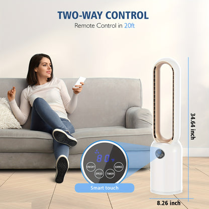36" Bladeless Tower Fan with Remote, 90° Oscillating Bladeless Fans, 24 Speeds, 12H Timer, Max 26ft/ S, Portable Standing Fan with Touch LED Display, Quiet Cooling Floor Fan Or Bedroom Living Room Office