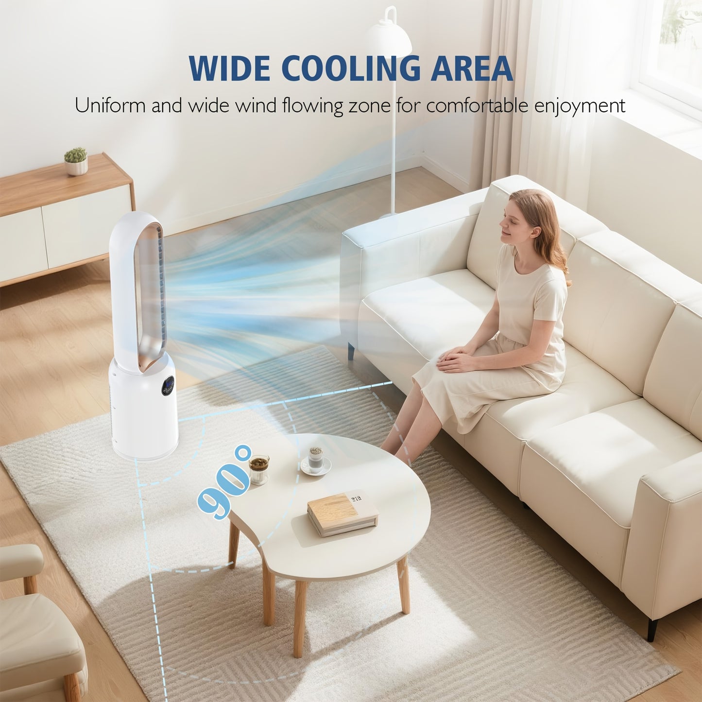 36" Bladeless Tower Fan with Remote, 90° Oscillating Bladeless Fans, 24 Speeds, 12H Timer, Max 26ft/ S, Portable Standing Fan with Touch LED Display, Quiet Cooling Floor Fan Or Bedroom Living Room Office