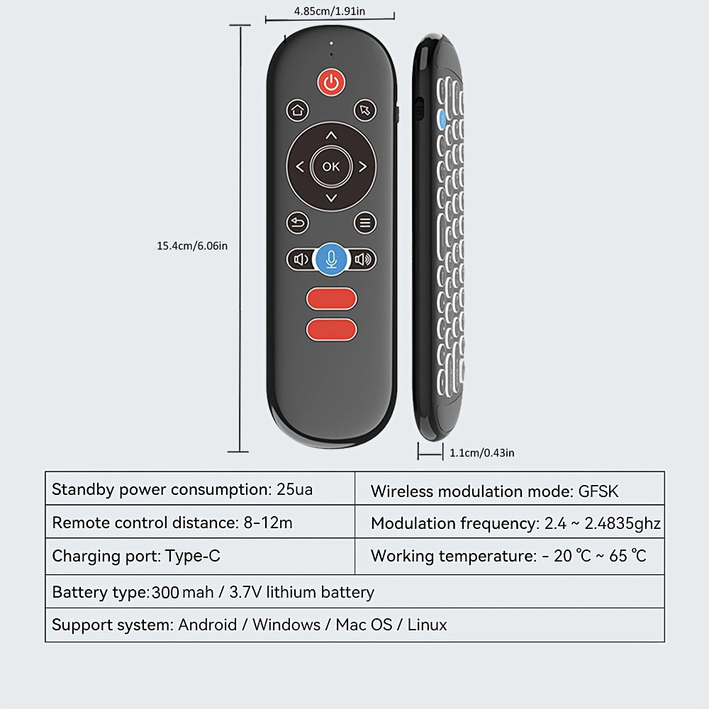 Wireless Air Mouse Remote Control with Mini Keyboard, 6-Axis Gyroscope, Voice Search, IR Learning, Anti-lost Remote- Perfect for Android TV Box, Projector, PS3, etc.!