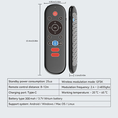 Wireless Air Mouse Remote Control with Mini Keyboard, 6-Axis Gyroscope, Voice Search, IR Learning, Anti-lost Remote- Perfect for Android TV Box, Projector, PS3, etc.!