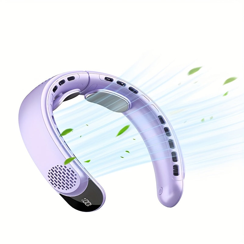 Neck-Mounted Fan with Ice Sensing Technology, Providing 360-Degree Cooling Air, Adjustable in Three Speeds, Featuring an Intelligent Display, Designed to Prevent Hair Tangling.