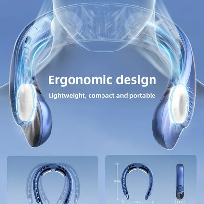 Neck-Mounted Fan with Ice Sensing Technology, Providing 360-Degree Cooling Air, Adjustable in Three Speeds, Featuring an Intelligent Display, Designed to Prevent Hair Tangling.