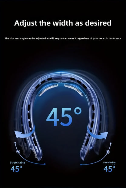 Neck-Mounted Fan with Ice Sensing Technology, Providing 360-Degree Cooling Air, Adjustable in Three Speeds, Featuring an Intelligent Display, Designed to Prevent Hair Tangling.