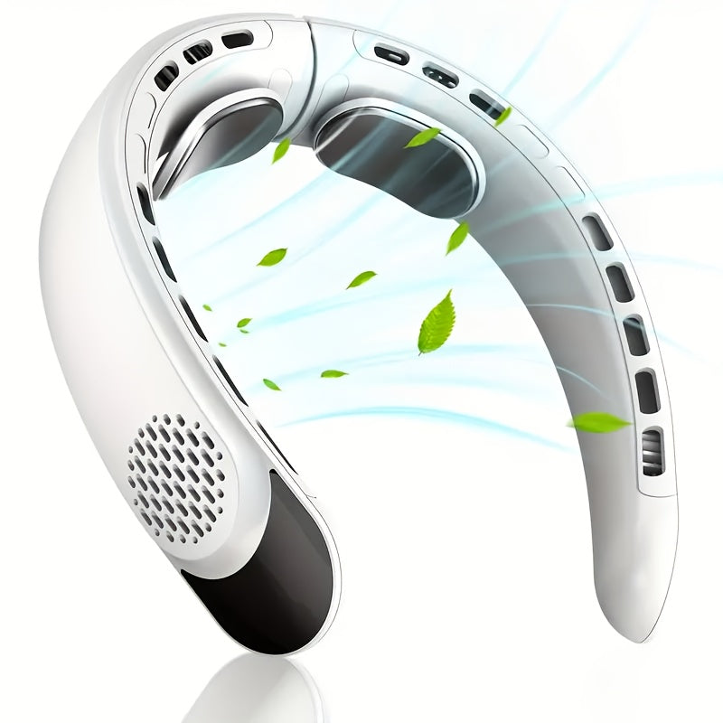Neck-Mounted Fan with Ice Sensing Technology, Providing 360-Degree Cooling Air, Adjustable in Three Speeds, Featuring an Intelligent Display, Designed to Prevent Hair Tangling.