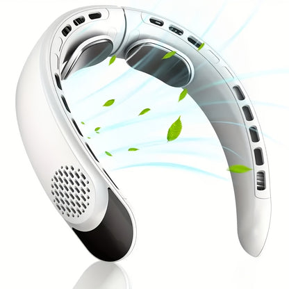 Neck-Mounted Fan with Ice Sensing Technology, Providing 360-Degree Cooling Air, Adjustable in Three Speeds, Featuring an Intelligent Display, Designed to Prevent Hair Tangling.