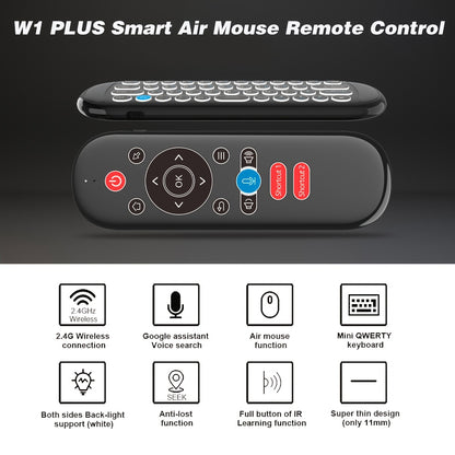Wireless Air Mouse Remote Control with Mini Keyboard, 6-Axis Gyroscope, Voice Search, IR Learning, Anti-lost Remote- Perfect for Android TV Box, Projector, PS3, etc.!