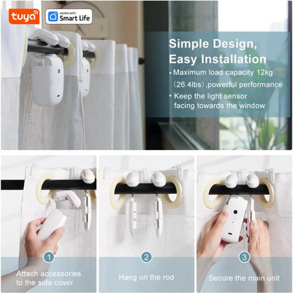 Tuya Smart Curtain Robot, Intelligent 3-in-1 Control Tuya App/Remote/voice control（Alexa Google Siri）