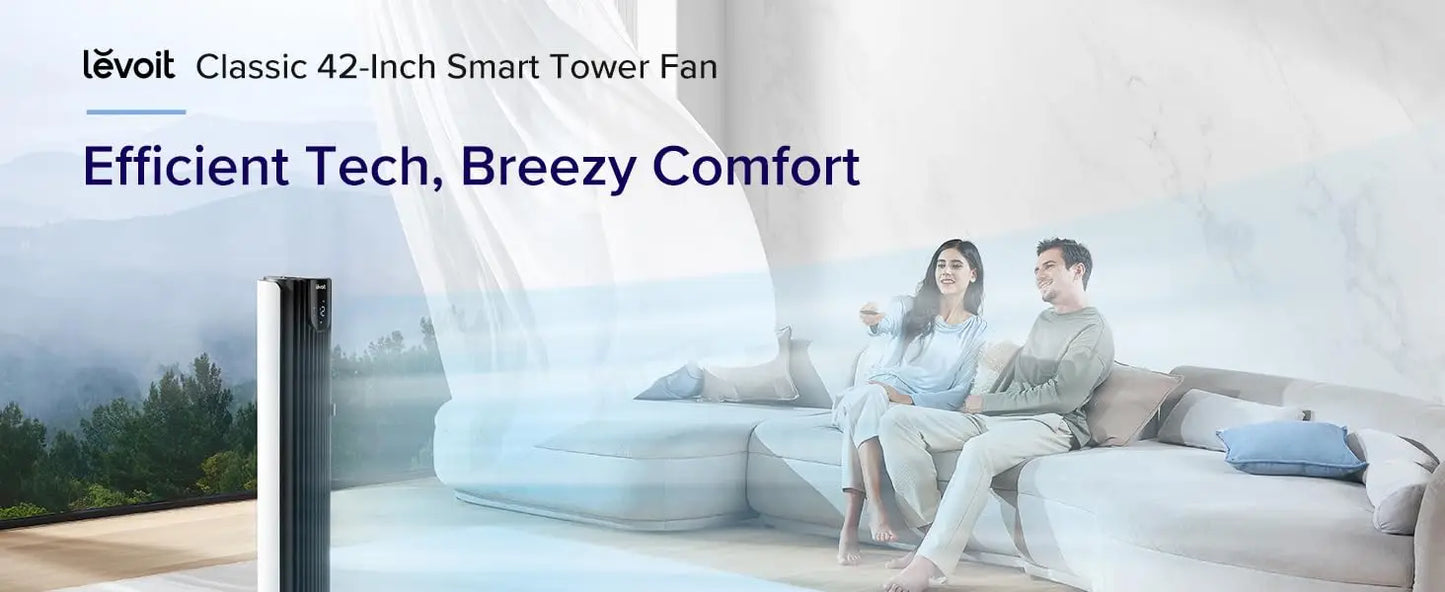 WI-FI Smart Silent Tower Fan. Powerful Electric Cooling. Voice Control 4 Modes 12 Speeds