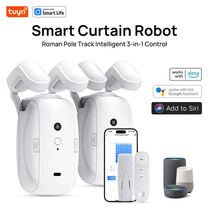 Tuya Smart Curtain Robot, Intelligent 3-in-1 Control Tuya App/Remote/voice control（Alexa Google Siri）