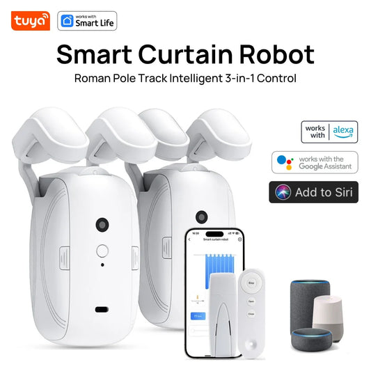 Tuya Smart Curtain Robot, Intelligent 3-in-1 Control Tuya App/Remote/voice control（Alexa Google Siri）