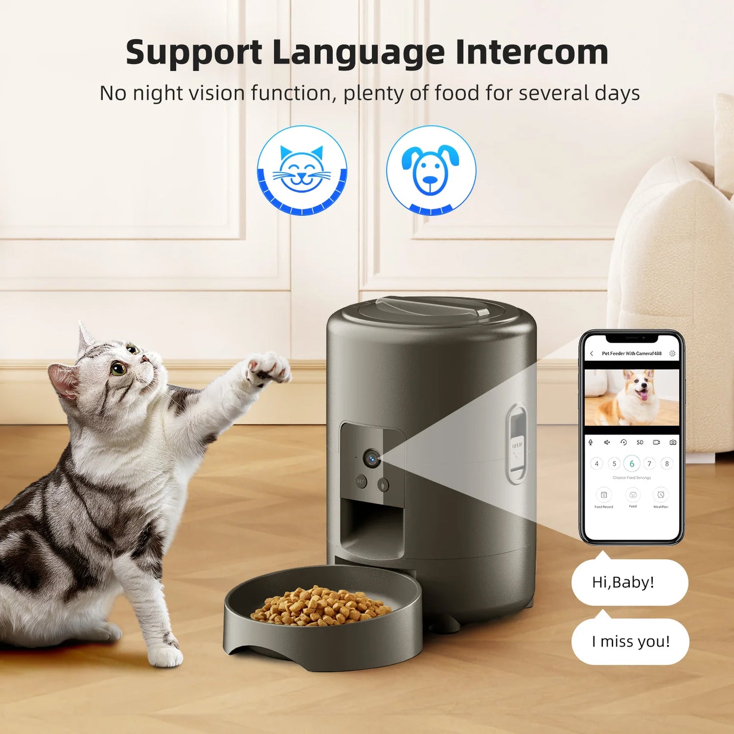 Automatic Pet Feeder, Smart Cat Food Distributor, Three Models: Button Model, WIFI Model, Video Model Can Be Selected