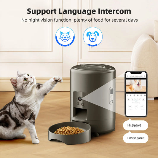 Automatic Pet Feeder, Smart Cat Food Distributor, Three Models: Button Model, WIFI Model, Video Model Can Be Selected