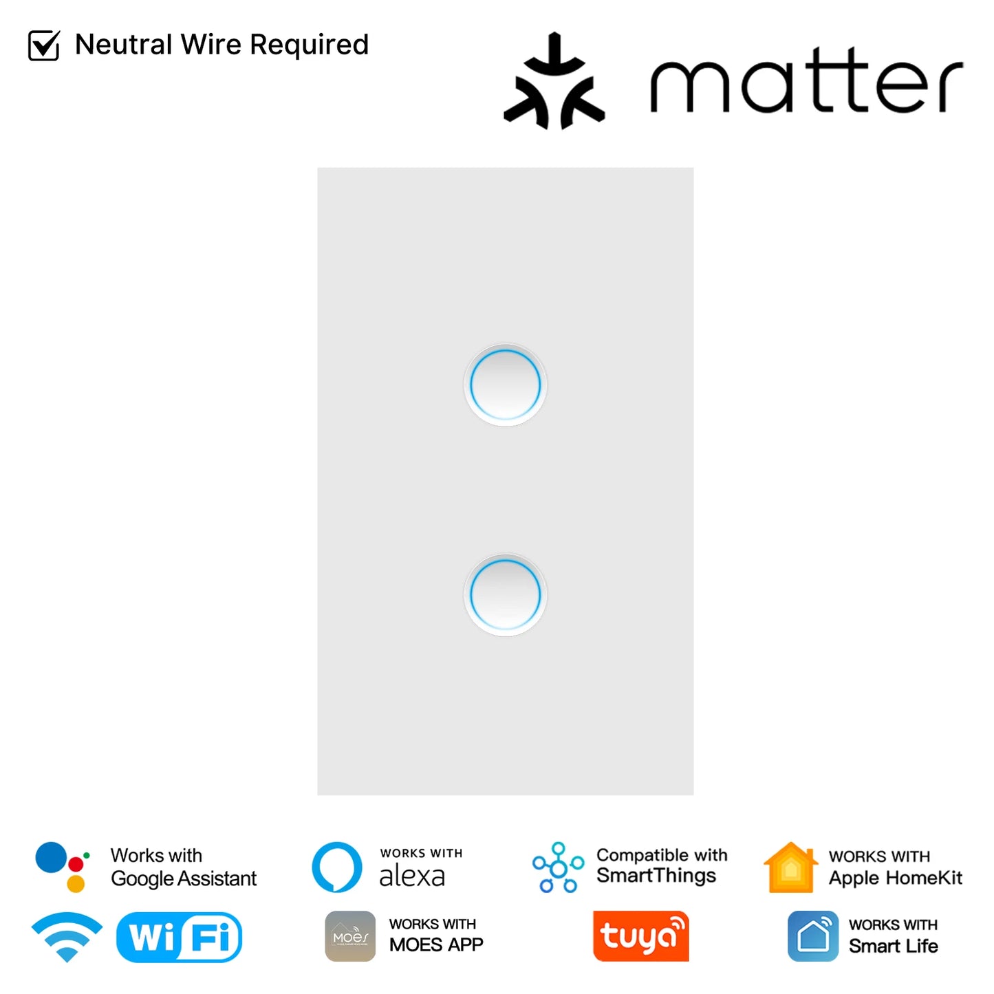 MOES Matter WiFi Smart Concave Glass Panel Electric Switch Compatible with Alexa Google Home SmartThings