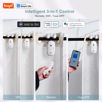Tuya Smart Curtain Robot, Intelligent 3-in-1 Control Tuya App/Remote/voice control（Alexa Google Siri）