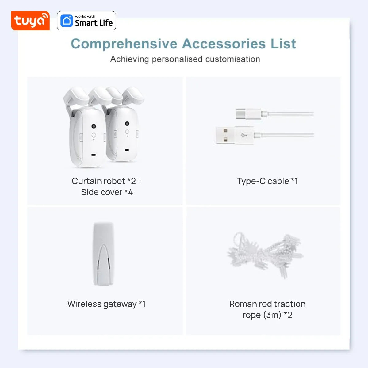 Tuya Smart Curtain Robot, Intelligent 3-in-1 Control Tuya App/Remote/voice control（Alexa Google Siri）