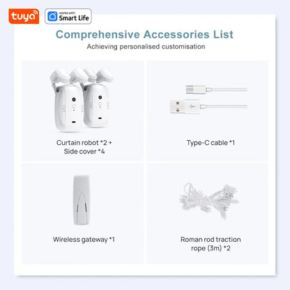 Tuya Smart Curtain Robot, Intelligent 3-in-1 Control Tuya App/Remote/voice control（Alexa Google Siri）