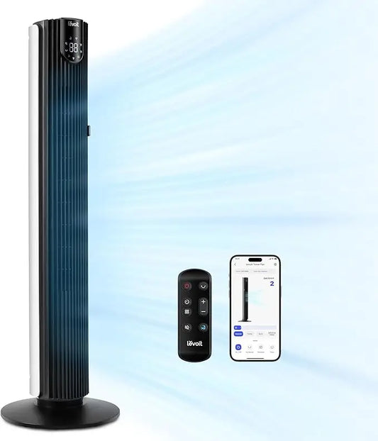 WI-FI Smart Silent Tower Fan. Powerful Electric Cooling. Voice Control 4 Modes 12 Speeds