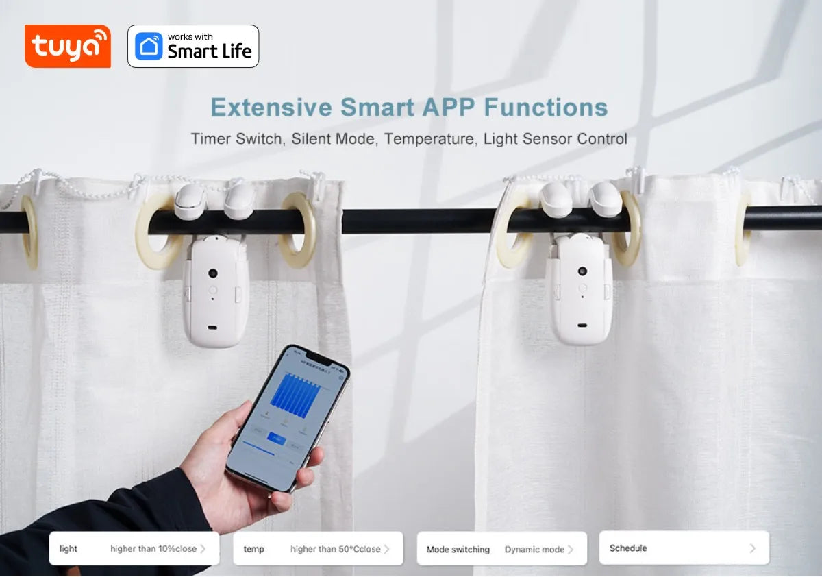 Tuya Smart Curtain Robot, Intelligent 3-in-1 Control Tuya App/Remote/voice control（Alexa Google Siri）