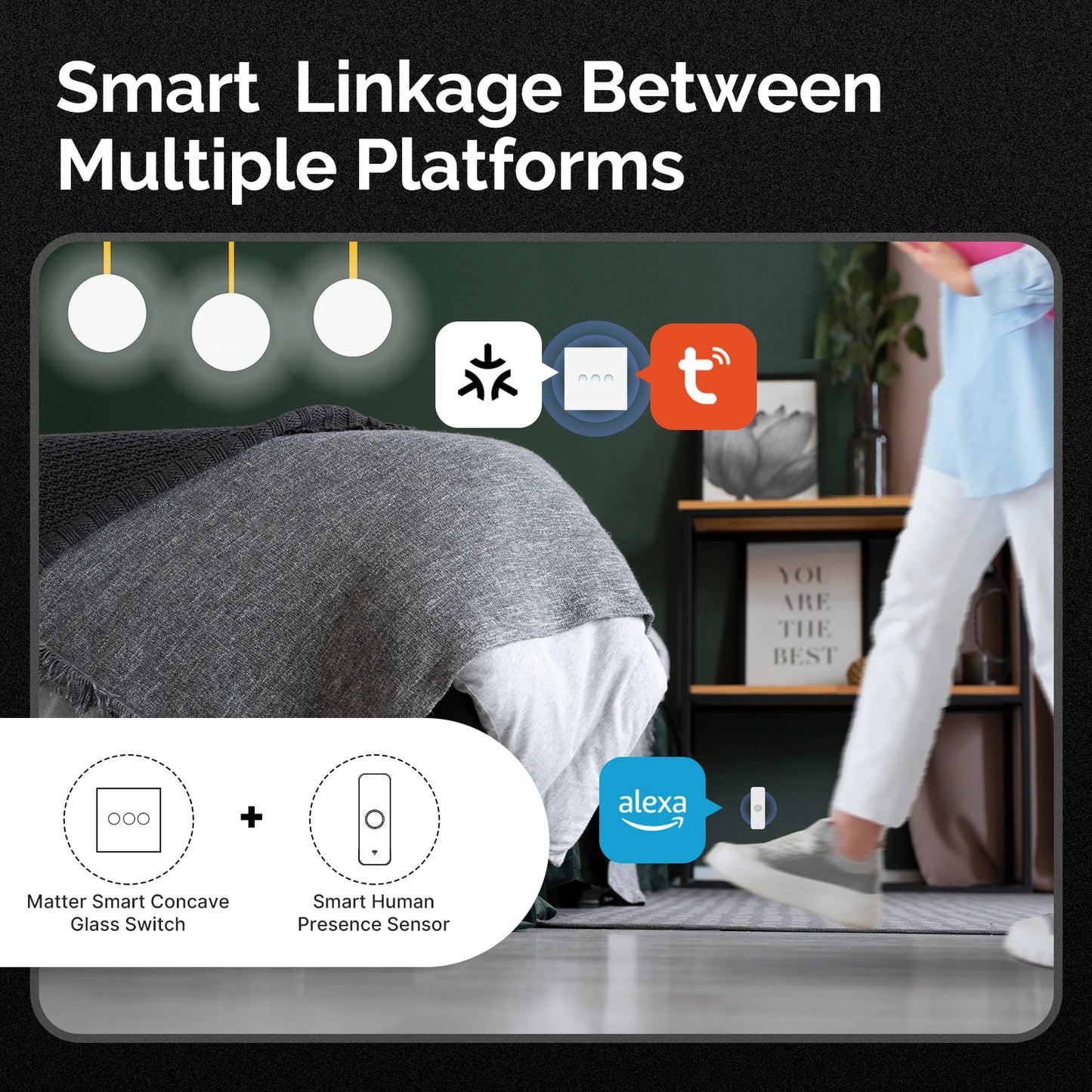 MOES Matter WiFi Smart Concave Glass Panel Electric Switch Compatible with Alexa Google Home SmartThings