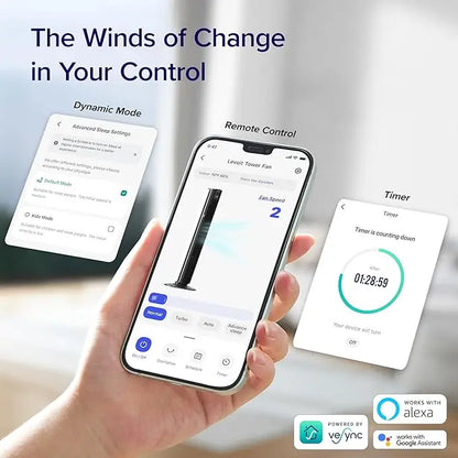 WI-FI Smart Silent Tower Fan. Powerful Electric Cooling. Voice Control 4 Modes 12 Speeds