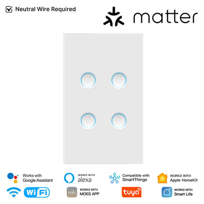 MOES Matter WiFi Smart Concave Glass Panel Electric Switch Compatible with Alexa Google Home SmartThings