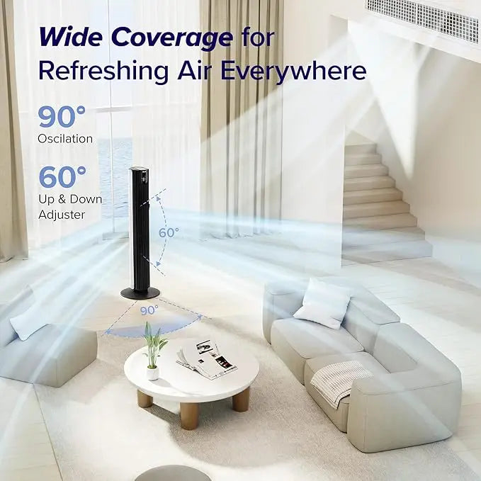 WI-FI Smart Silent Tower Fan. Powerful Electric Cooling. Voice Control 4 Modes 12 Speeds