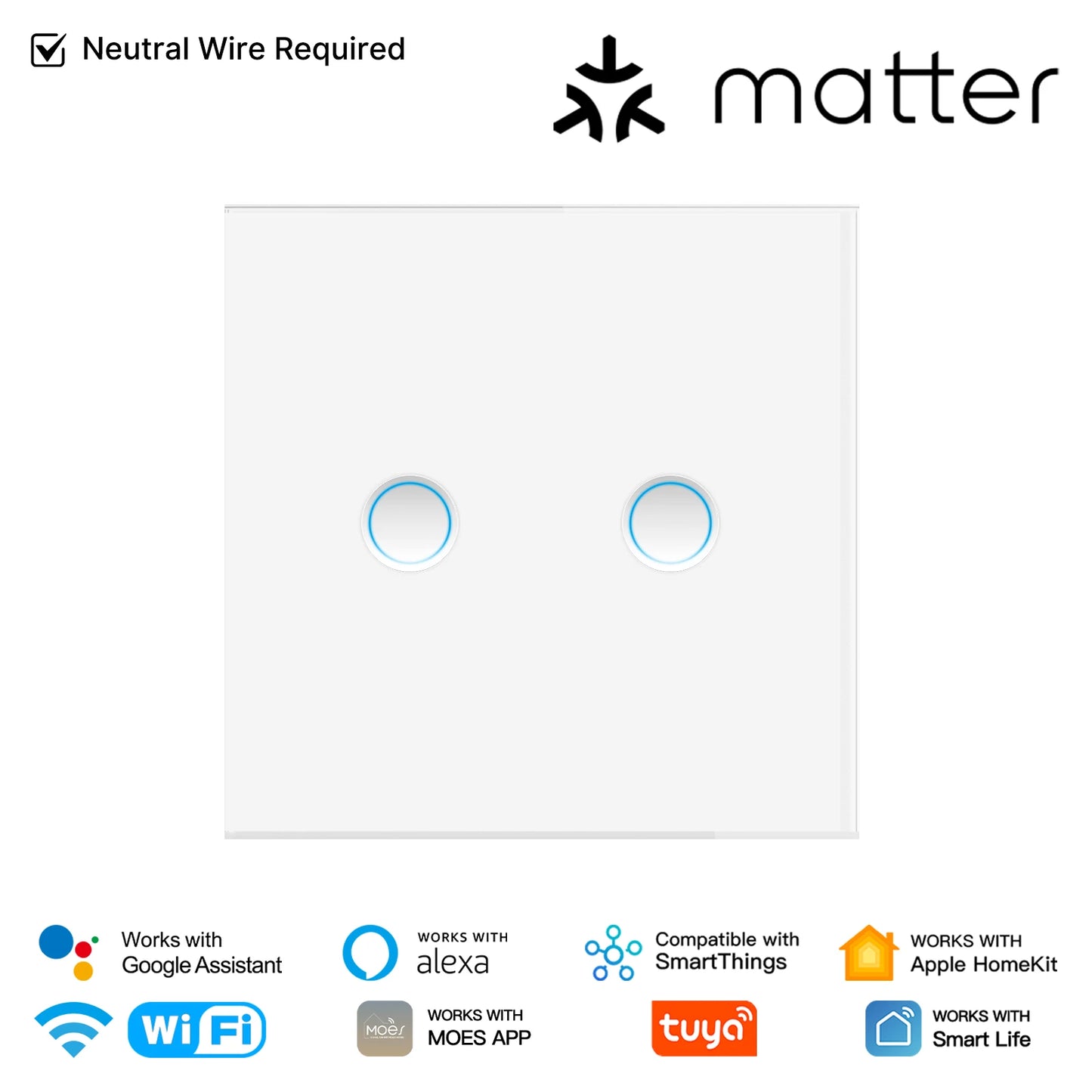 MOES Matter WiFi Smart Concave Glass Panel Electric Switch Compatible with Alexa Google Home SmartThings