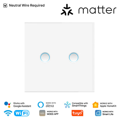 MOES Matter WiFi Smart Concave Glass Panel Electric Switch Compatible with Alexa Google Home SmartThings