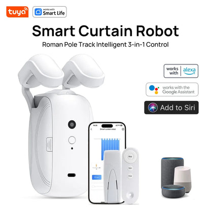Tuya Smart Curtain Robot, Intelligent 3-in-1 Control Tuya App/Remote/voice control（Alexa Google Siri）