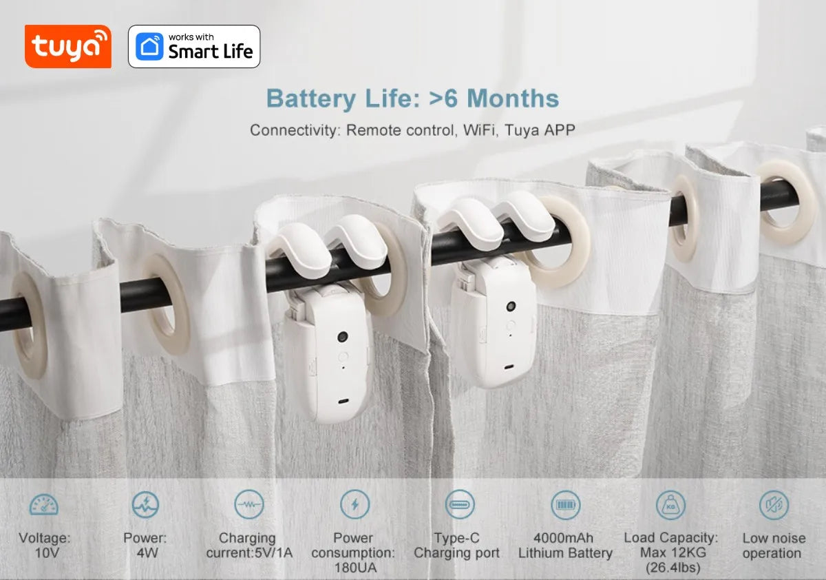 Tuya Smart Curtain Robot, Intelligent 3-in-1 Control Tuya App/Remote/voice control（Alexa Google Siri）