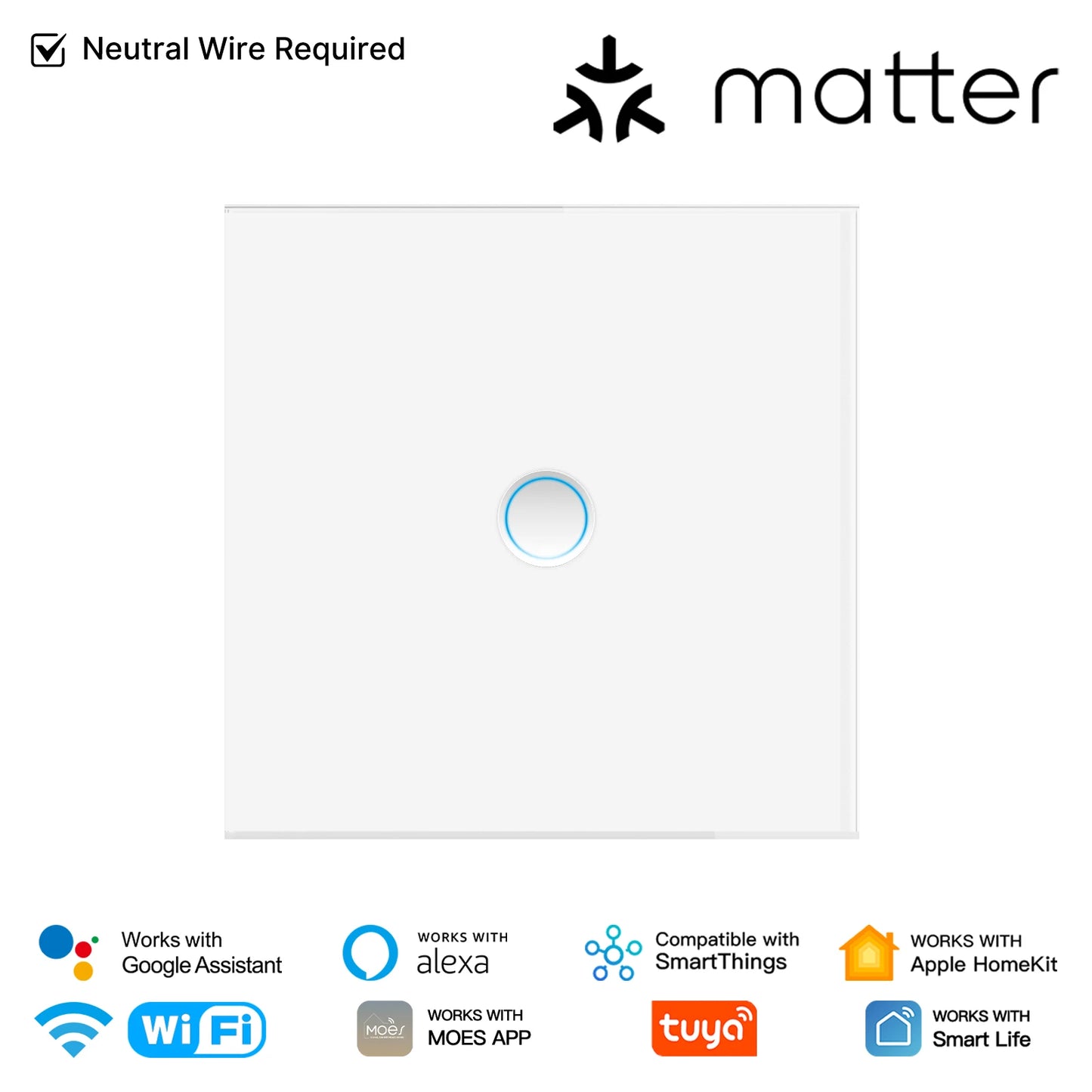 MOES Matter WiFi Smart Concave Glass Panel Electric Switch Compatible with Alexa Google Home SmartThings