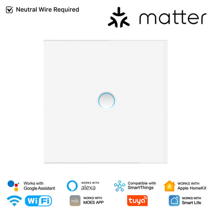 MOES Matter WiFi Smart Concave Glass Panel Electric Switch Compatible with Alexa Google Home SmartThings