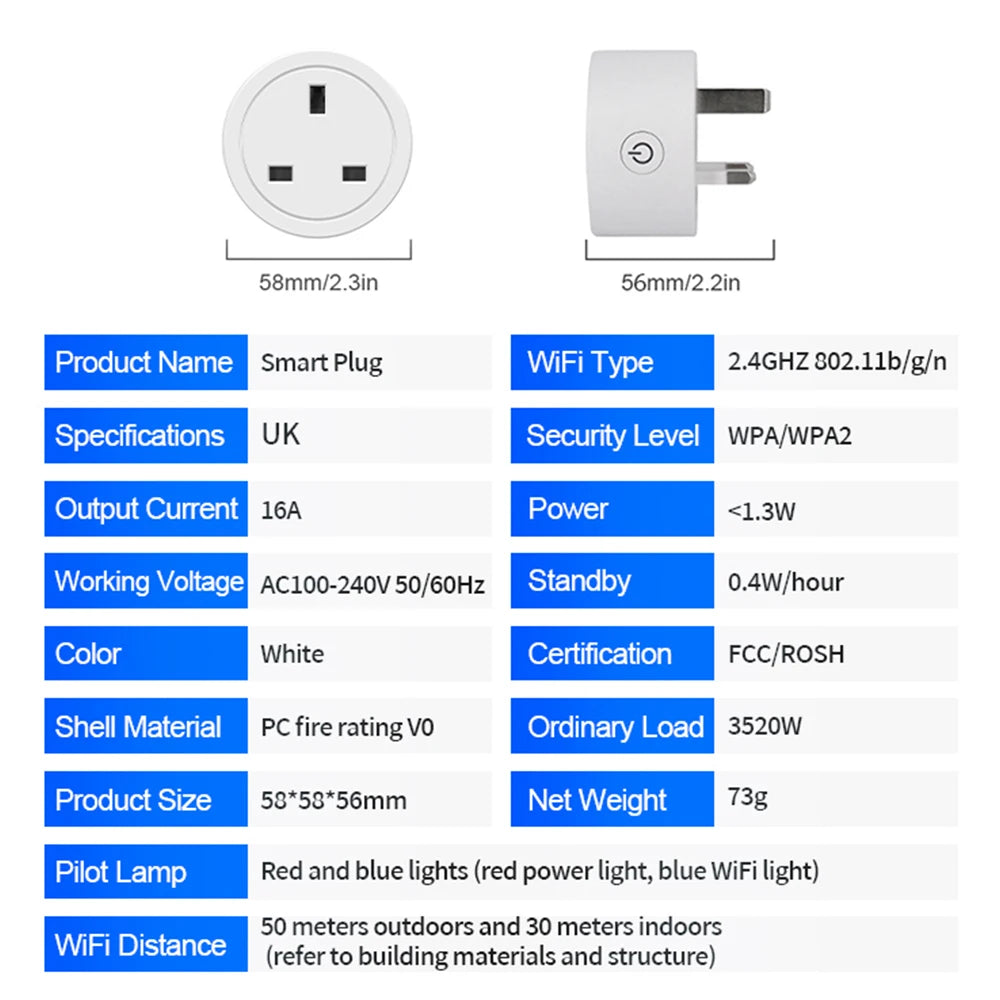 WiFi Smart Plug 16A UK Socket works with Alexa