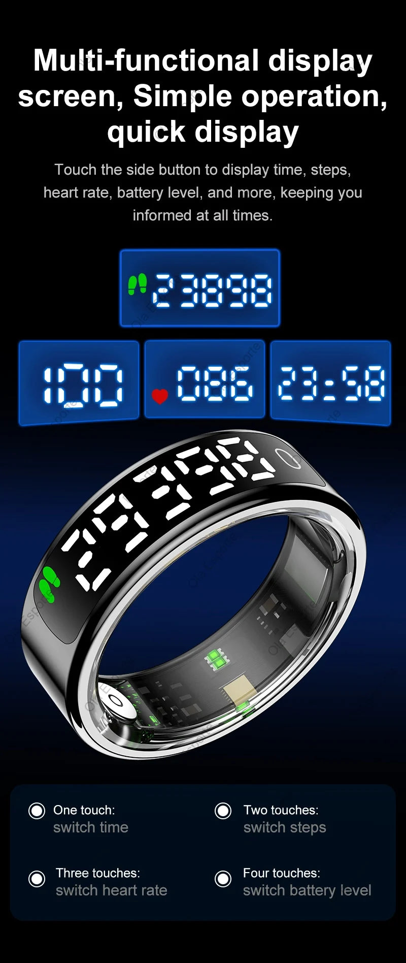 Smart Ring with Display Screen and Touch