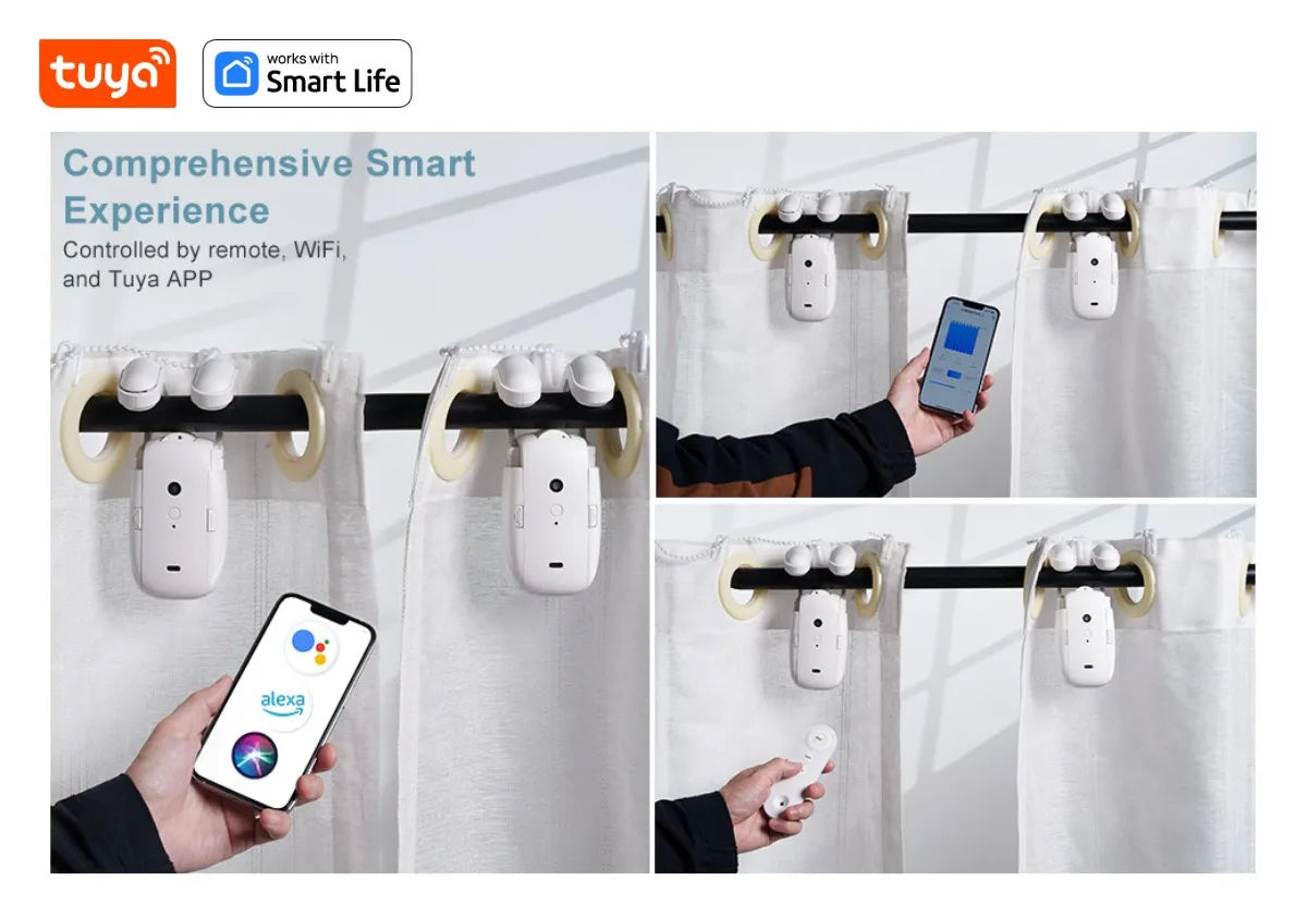 Tuya Smart Curtain Robot, Intelligent 3-in-1 Control Tuya App/Remote/voice control（Alexa Google Siri）