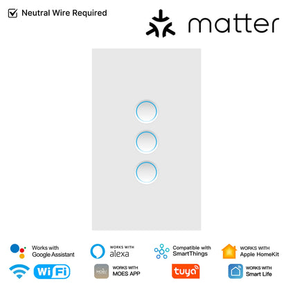 MOES Matter WiFi Smart Concave Glass Panel Electric Switch Compatible with Alexa Google Home SmartThings