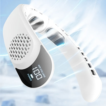 Neck-Mounted Fan with Ice Sensing Technology, Providing 360-Degree Cooling Air, Adjustable in Three Speeds, Featuring an Intelligent Display, Designed to Prevent Hair Tangling.