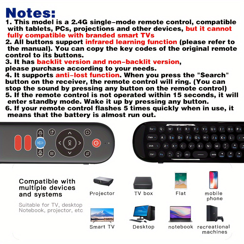 Wireless Air Mouse Remote Control with Mini Keyboard, 6-Axis Gyroscope, Voice Search, IR Learning, Anti-lost Remote- Perfect for Android TV Box, Projector, PS3, etc.!
